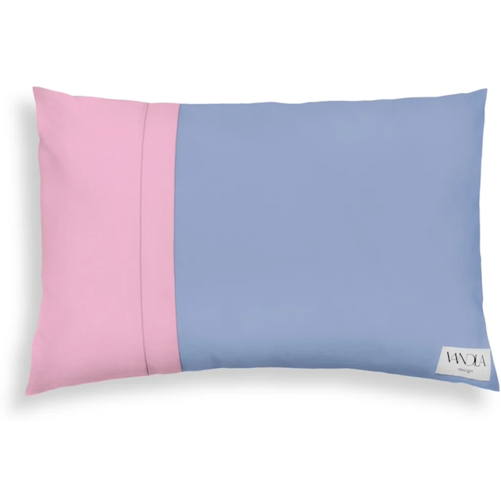 Modulare Kissenhülle rechteckig Farbkombinationen mit Jeansblau in Jeansblau+Pink Blau+Pink von Vandla design Größe 40x60 cm