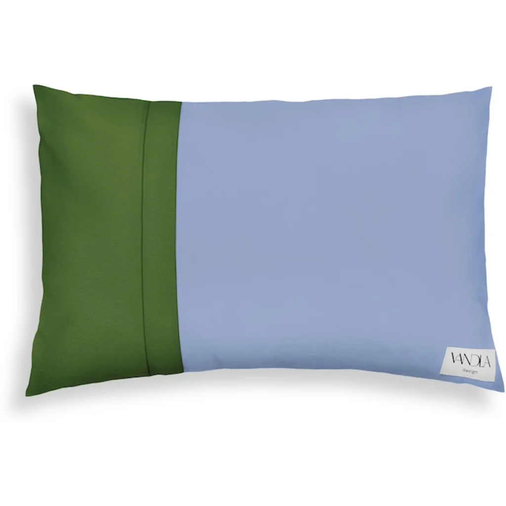 Modulare Kissenhülle rechteckig Farbkombinationen mit Jeansblau in Jeansblau+Waldgrün Blau+Grün von Vandla design Größe 40x60 cm