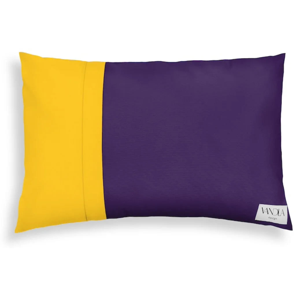 Modulare Kissenhülle rechteckig Farbkombinationen mit Lila in Lila+Gelb von Vandla design Größe 40x60 cm