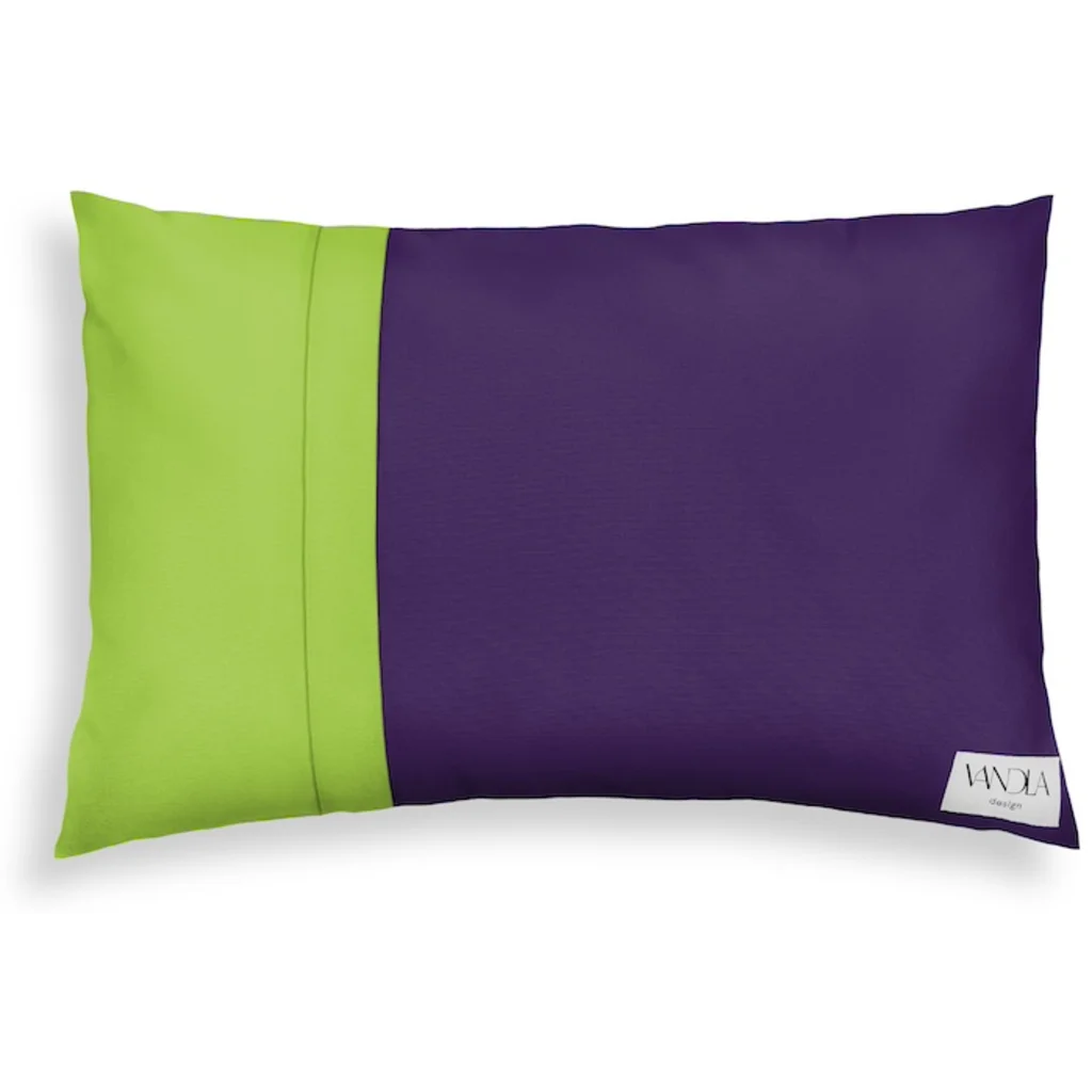Modulare Kissenhülle rechteckig Farbkombinationen mit Lila in Lila+Limette Lila+Grün von Vandla design Größe 40x60 cm