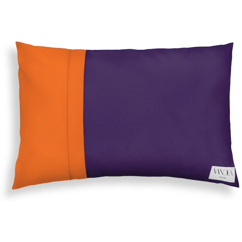 Modulare Kissenhülle rechteckig Farbkombinationen mit Lila in Lila+Orange von Vandla design Größe 40x60 cm