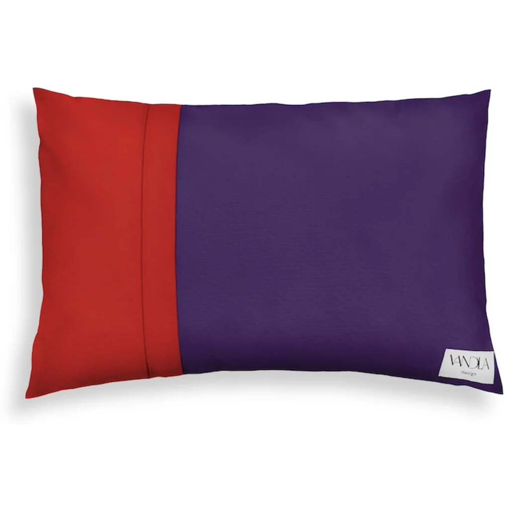 Modulare Kissenhülle rechteckig Farbkombinationen mit Lila in Lila+Rot von Vandla design Größe 40x60 cm