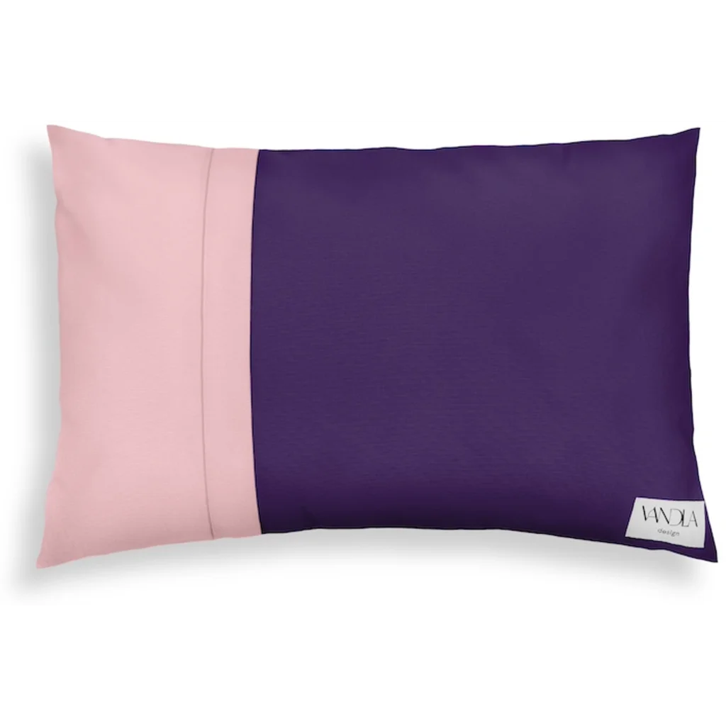 Modulare Kissenhülle rechteckig Farbkombinationen mit Lila in Lila+Zartrosa Lila+Rosa von Vandla design Größe 40x60 cm