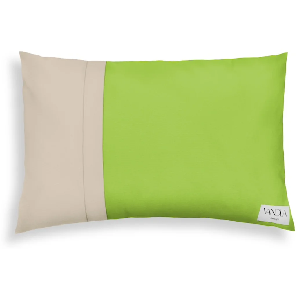Modulare Kissenhülle rechteckig Farbkombinationen mit Limette in Limette+Beige Grün+Beige von Vandla design Größe 40x60 cm