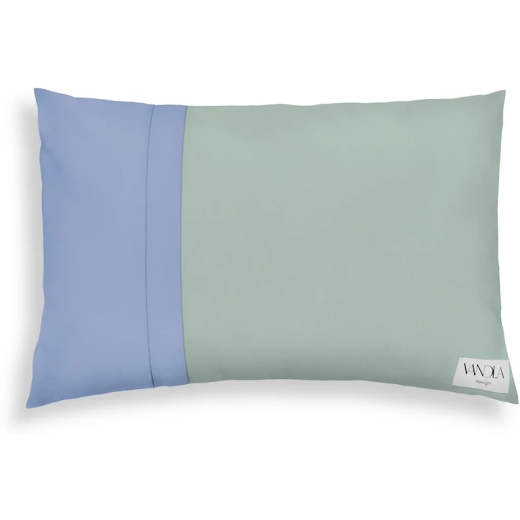 Modulare Kissenhülle rechteckig Farbkombinationen mit Mint in Mint+Jeansblau Grün+Blau von Vandla design Größe 40x60 cm