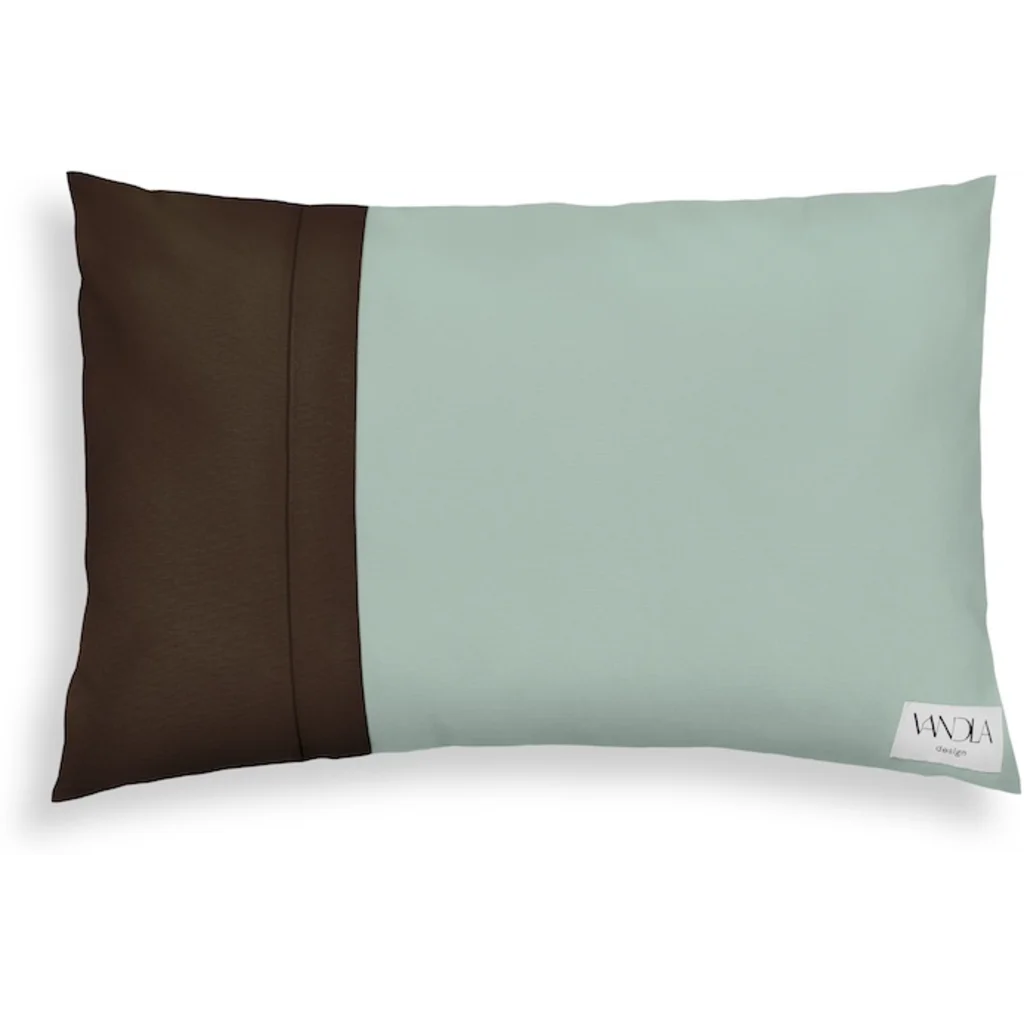 Modulare Kissenhülle rechteckig Farbkombinationen mit Mint in Mint+Schoko Grün+Braun von Vandla design Größe 40x60 cm