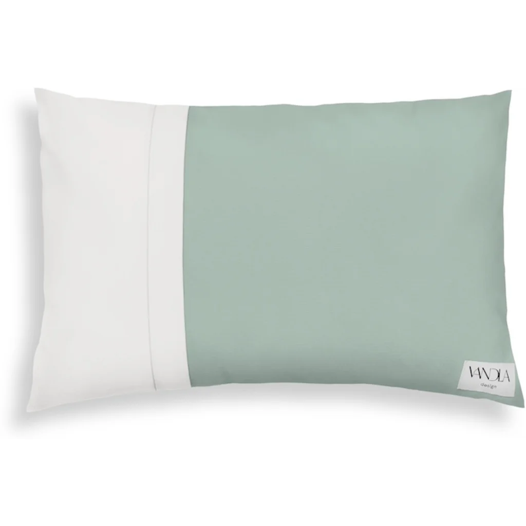 Modulare Kissenhülle rechteckig Farbkombinationen mit Mint in Mint+Weiß Grün+Weiß von Vandla design Größe 40x60 cm