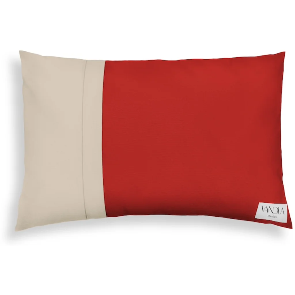 Modulare Kissenhülle rechteckig Farbkombinationen mit Rot in Rot+Beige von Vandla design Größe 40x60 cm