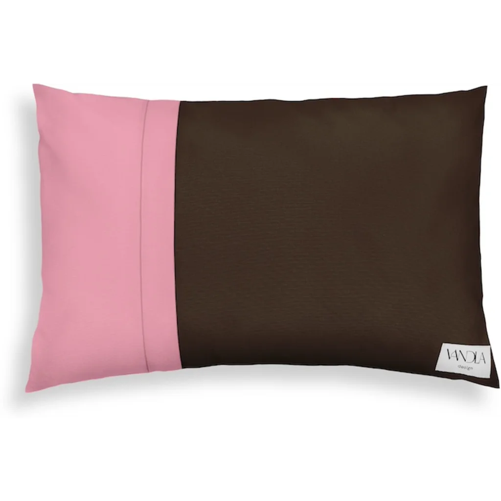 Modulare Kissenhülle rechteckig Farbkombinationen mit Schoko in Schoko+Altrosa Braun+Rosa von Vandla design Größe 40x60 cm