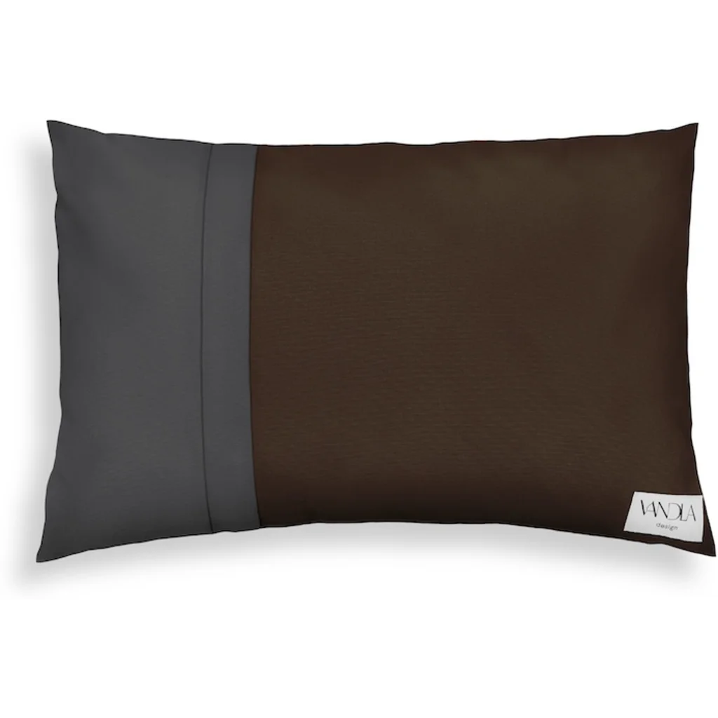 Modulare Kissenhülle rechteckig Farbkombinationen mit Schoko in Schoko+Anthrazit Braun+Grau von Vandla design Größe 40x60 cm