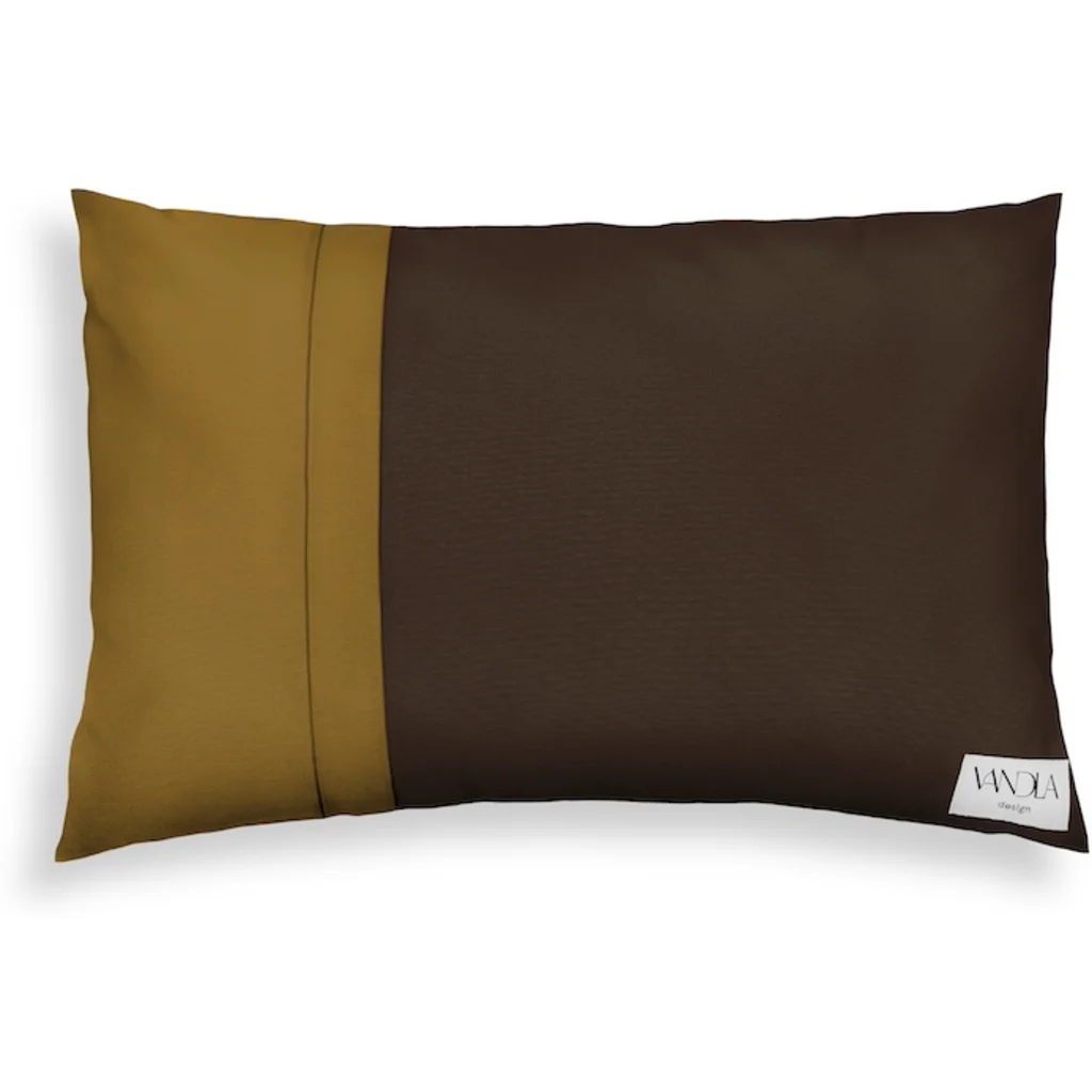 Modulare Kissenhülle rechteckig Farbkombinationen mit Schoko in Schoko+Hellbraun Braun+Braun von Vandla design Größe 40x60 cm