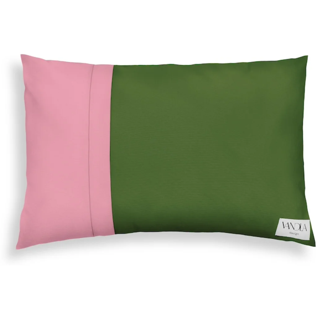 Modulare Kissenhülle rechteckig Farbkombinationen mit Waldgrün in Waldgrün+Altrosa Grün+Rosa von Vandla design Größe 40x60 cm