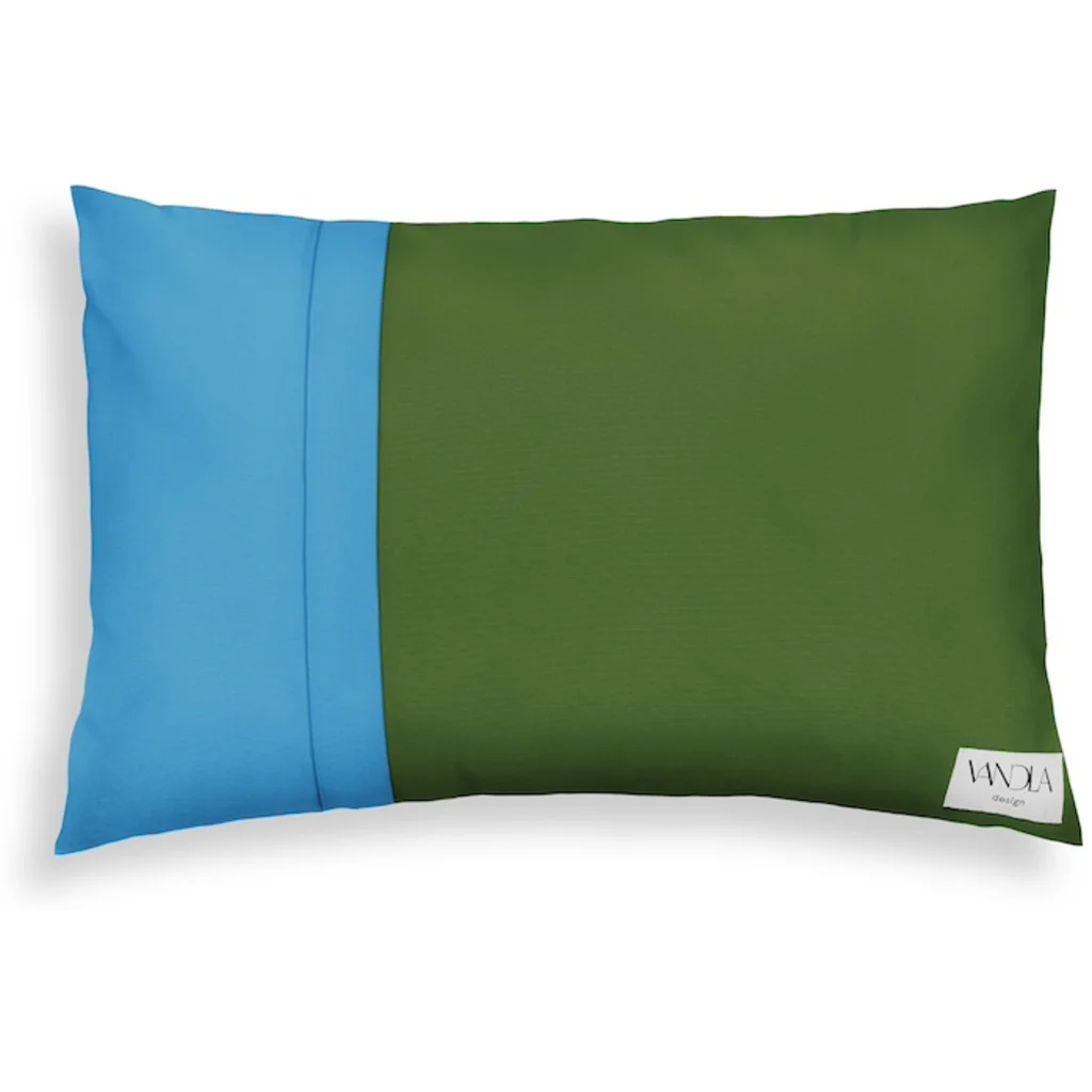 Modulare Kissenhülle rechteckig Farbkombinationen mit Waldgrün in Waldgrün+Atlantik Grün+Blau von Vandla design Größe 40x60 cm