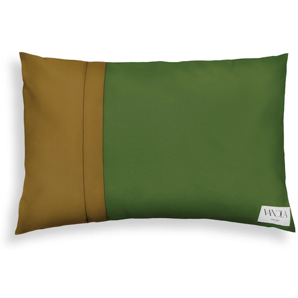 Modulare Kissenhülle rechteckig Farbkombinationen mit Waldgrün in Waldgrün+Hellbraun Grün+Braun von Vandla design Größe 40x60 cm