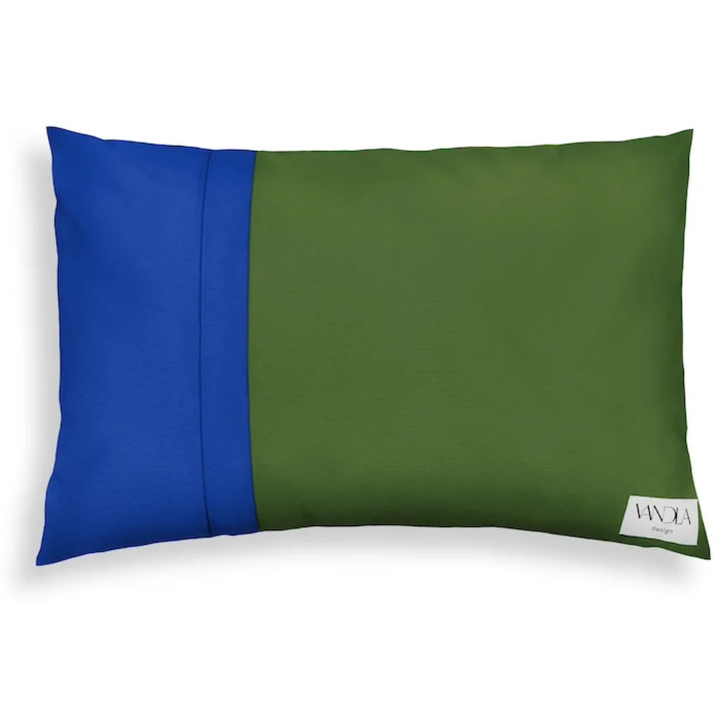 Modulare Kissenhülle rechteckig Farbkombinationen mit Waldgrün in Waldgrün+Kobalt Grün+Blau von Vandla design Größe 40x60 cm