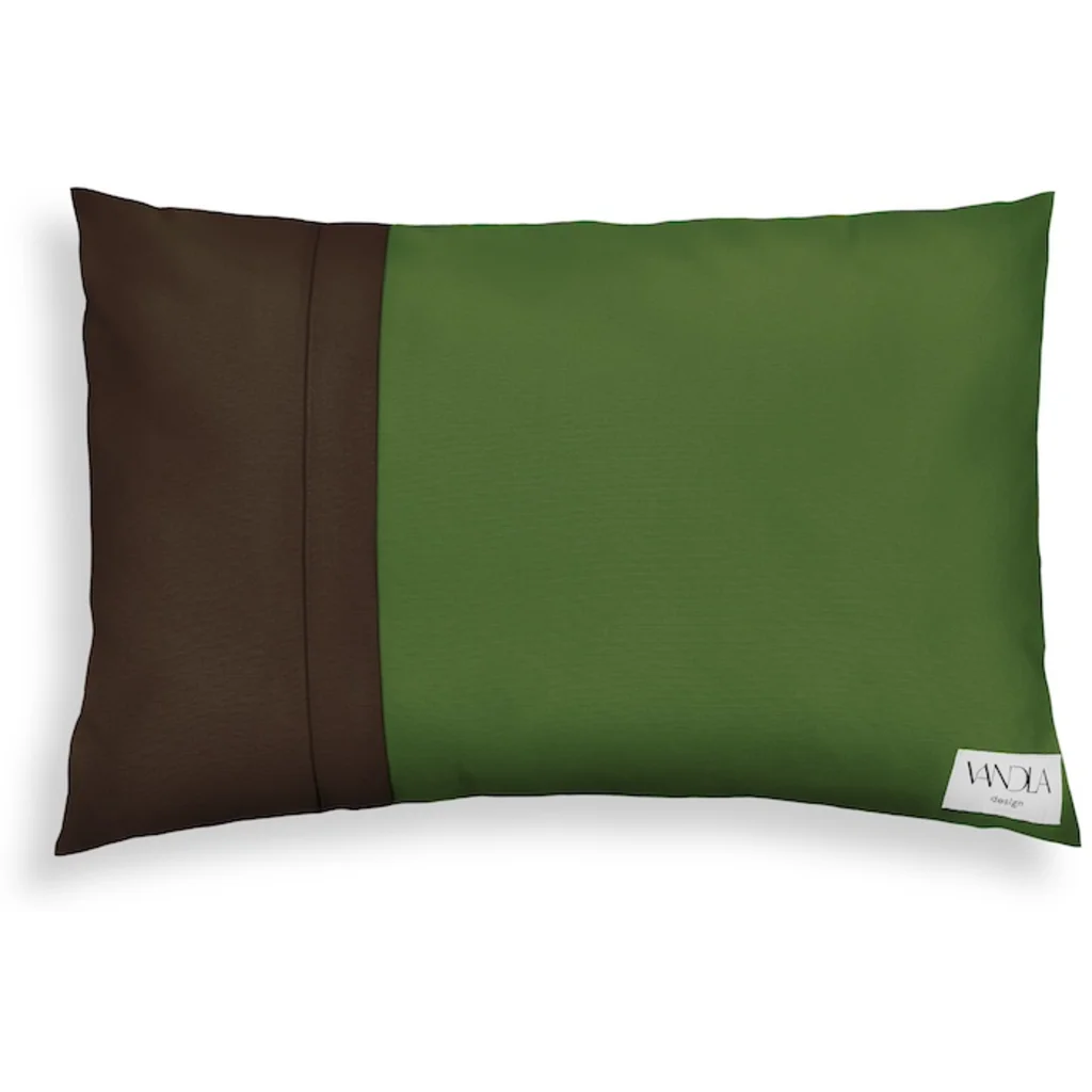 Modulare Kissenhülle rechteckig Farbkombinationen mit Waldgrün in Waldgrün+Schoko Grün+Braun von Vandla design Größe 40x60 cm