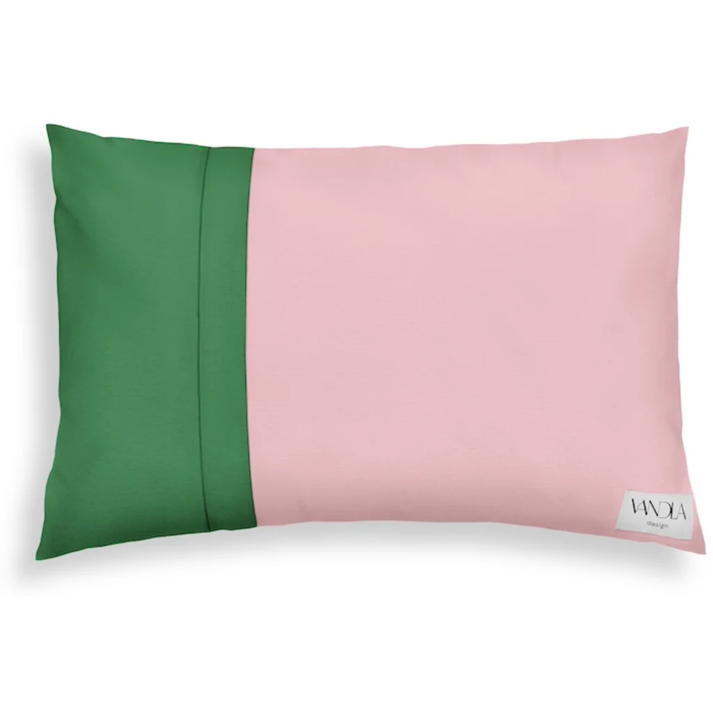 Modulare Kissenhülle rechteckig Farbkombinationen mit Zartrosa in Zartrosa+Grün Rosa+Grün von Vandla design Größe 40x60 cm