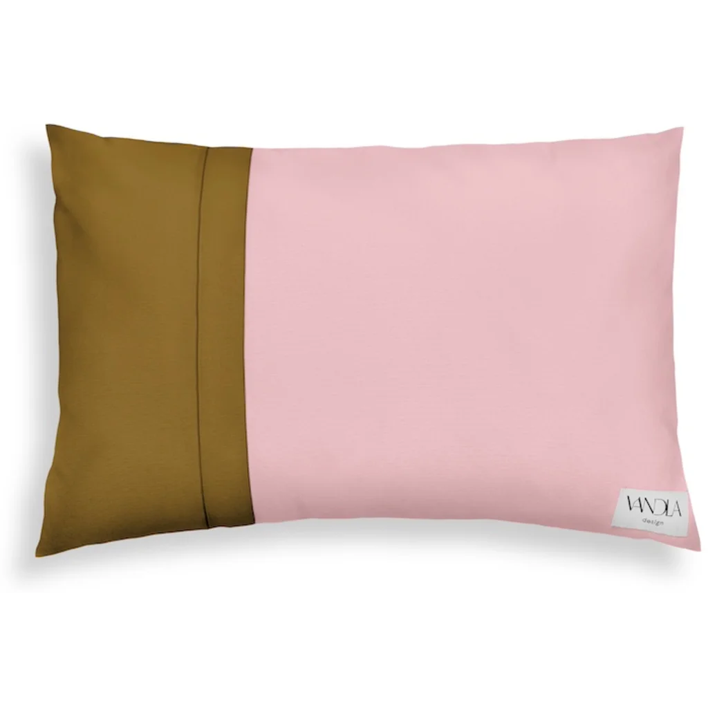Modulare Kissenhülle rechteckig Farbkombinationen mit Zartrosa in Zartrosa+Hellbraun Rosa+Braun von Vandla design Größe 40x60 cm