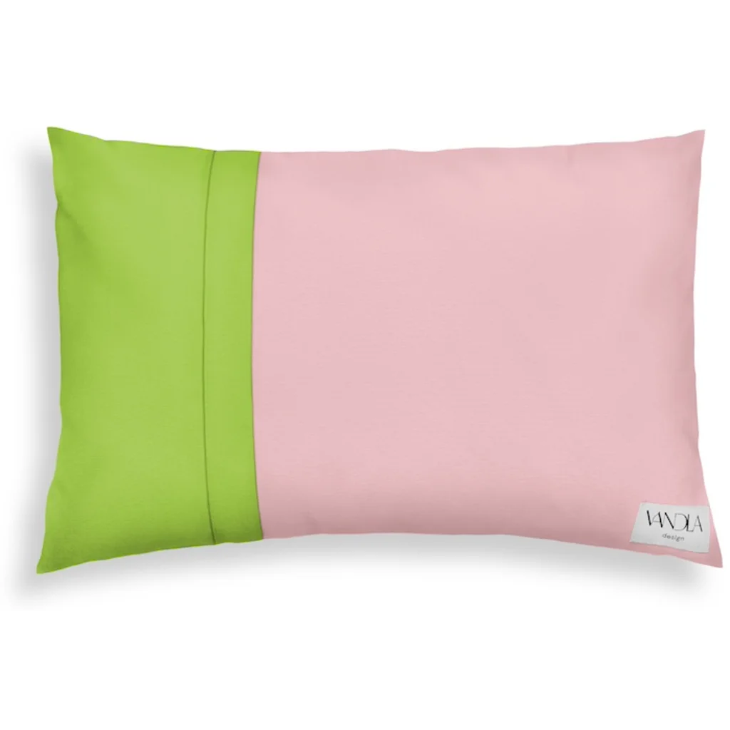 Modulare Kissenhülle rechteckig Farbkombinationen mit Zartrosa in Zartrosa+Limette Rosa+Grün von Vandla design Größe 40x60 cm