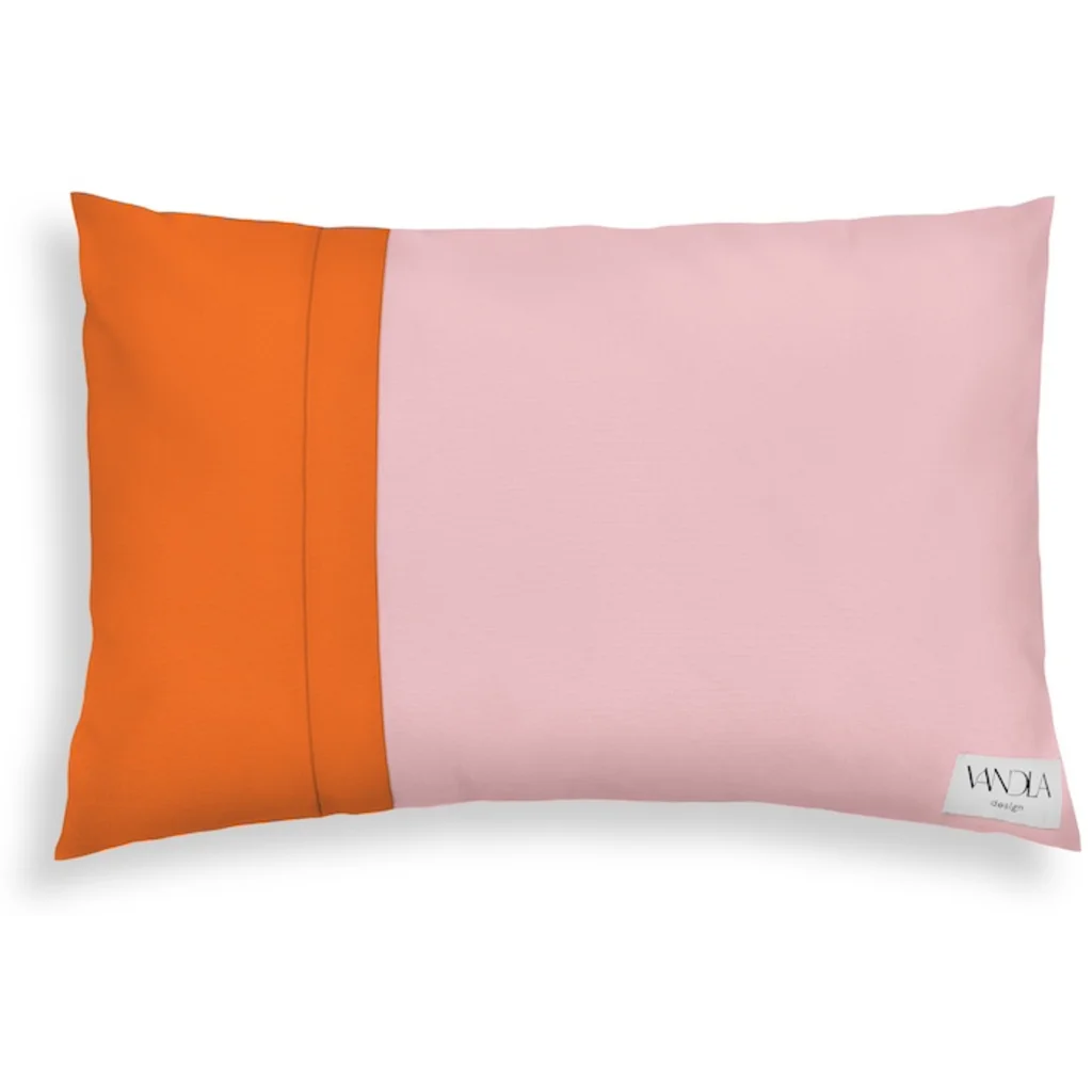 Modulare Kissenhülle rechteckig Farbkombinationen mit Zartrosa in Zartrosa+Orange Rosa+Orange von Vandla design Größe 40x60 cm