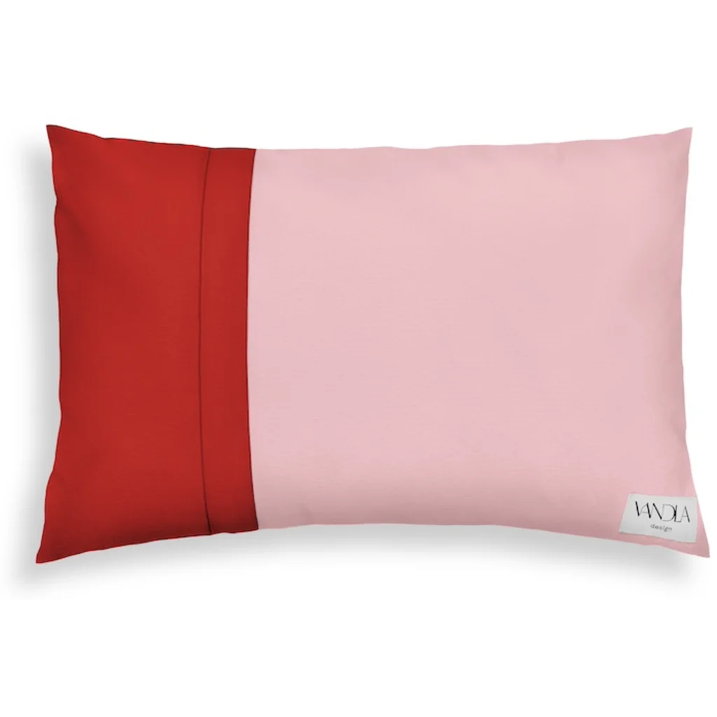 Modulare Kissenhülle rechteckig Farbkombinationen mit Zartrosa in Zartrosa+Rot Rosa+Rot von Vandla design Größe 40x60 cm