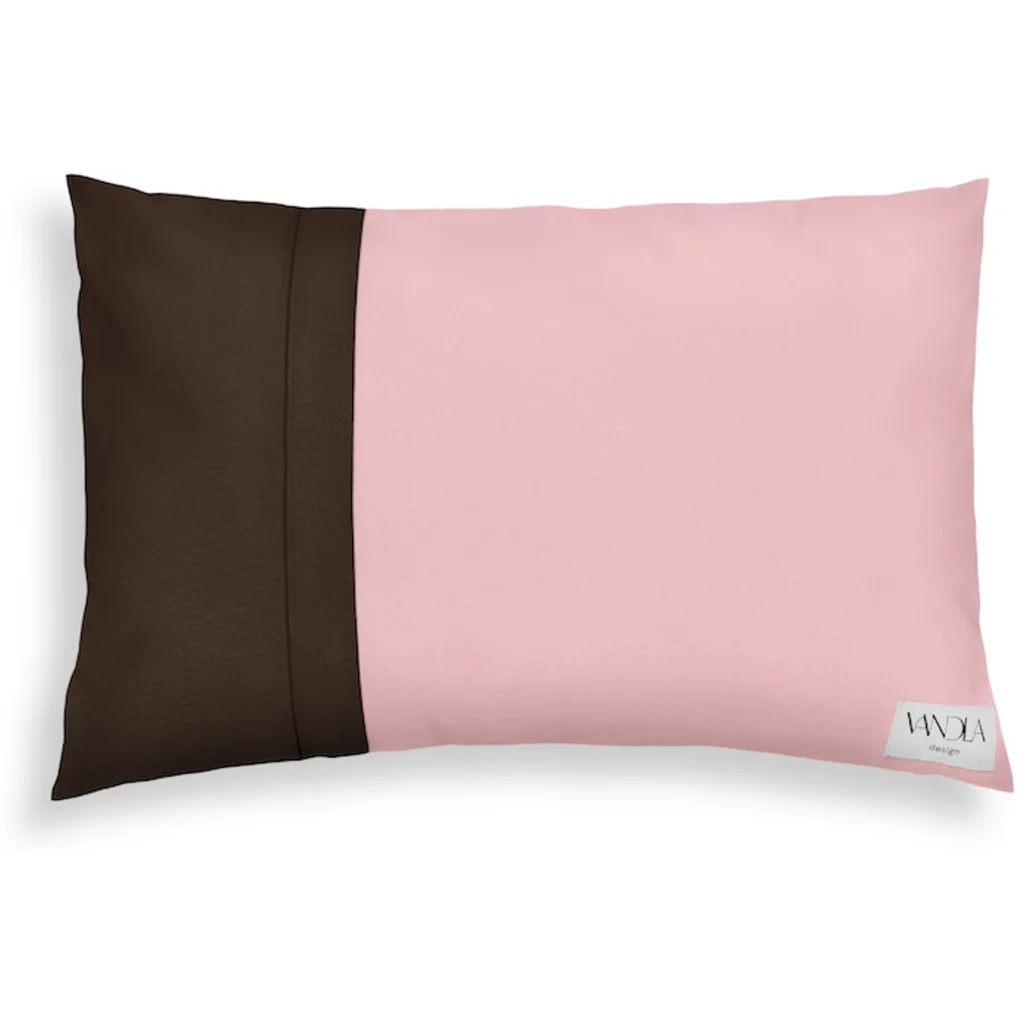 Modulare Kissenhülle rechteckig Farbkombinationen mit Zartrosa in Zartrosa+Schoko Rosa+Braun von Vandla design Größe 40x60 cm