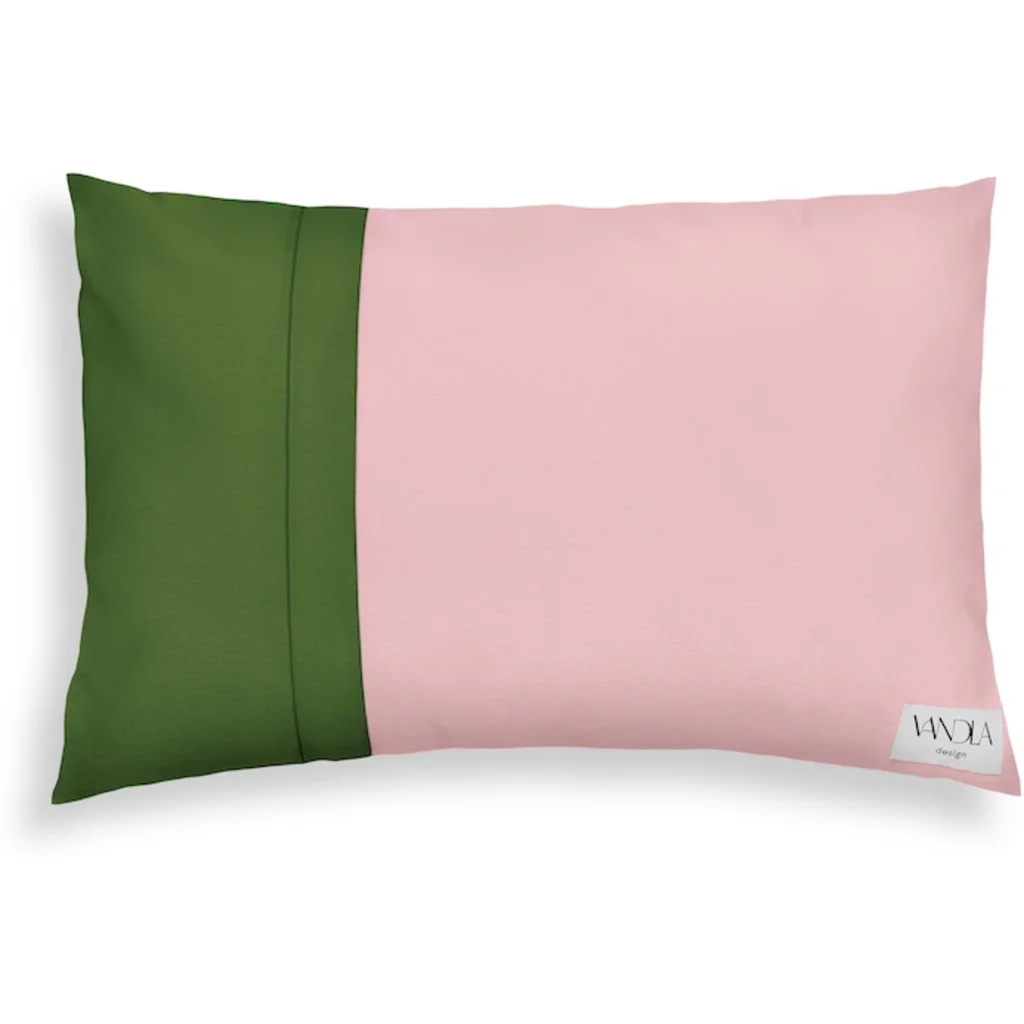Modulare Kissenhülle rechteckig Farbkombinationen mit Zartrosa in Zartrosa+Waldgrün Rosa+Grün von Vandla design Größe 40x60 cm