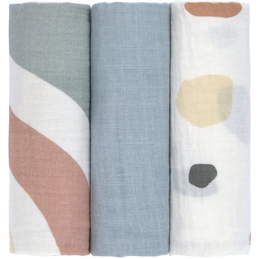 Mull Baby-Tuch 3er-Pack in Hellblau Blau Muster Tupfen von Lässig Größe 85x85 cm
