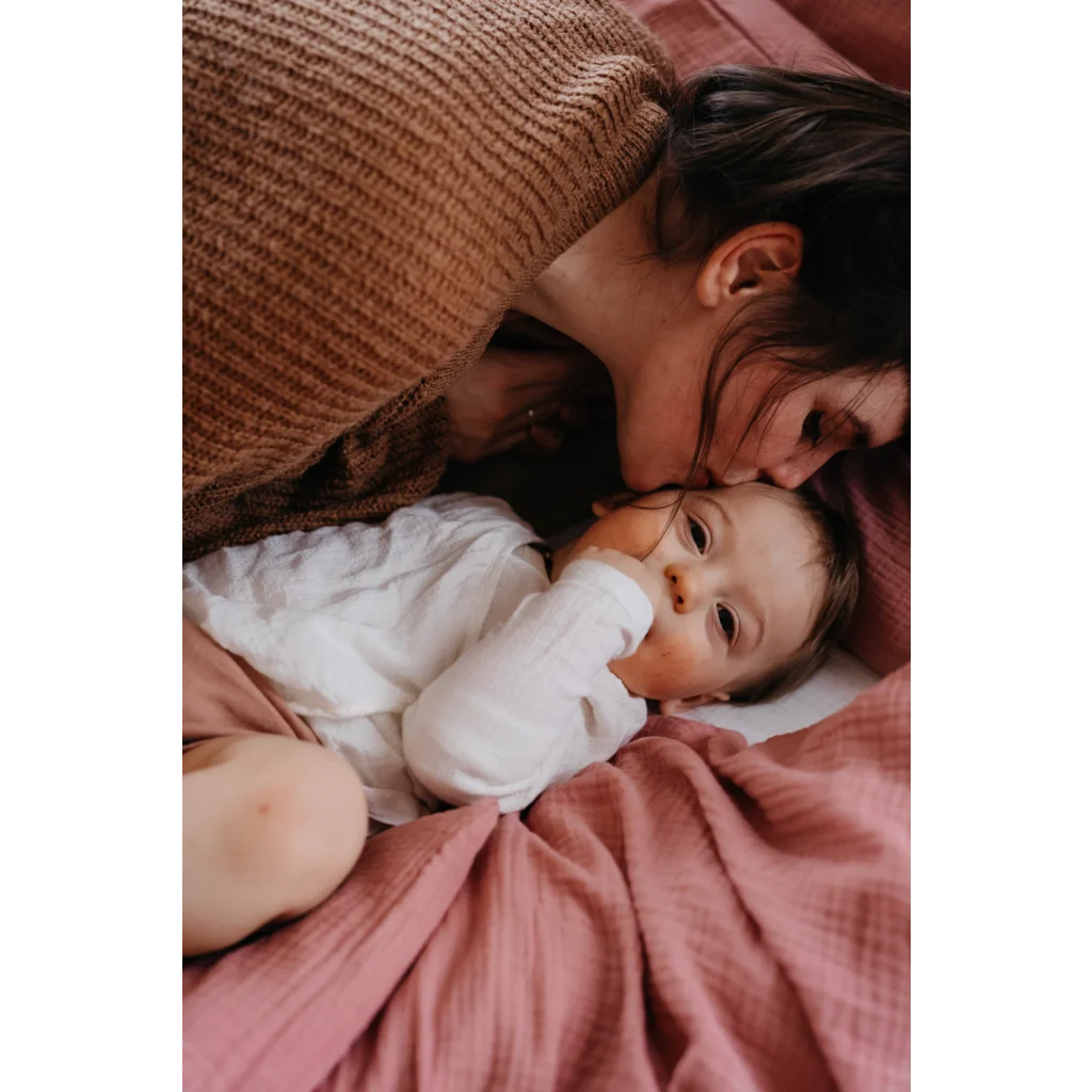 Musselin Baby-+Kinder-Bettwäsche Garnitur in Altrosa von hutch&putch Größe 100x135 + 40x60 cm