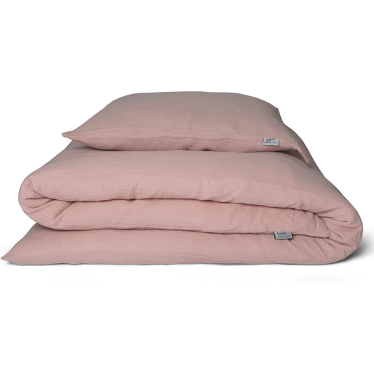 Musselin Baby-+Kinder-Bettwäsche Garnitur in Rosa von hutch&putch Größe 100x135 + 40x60 cm