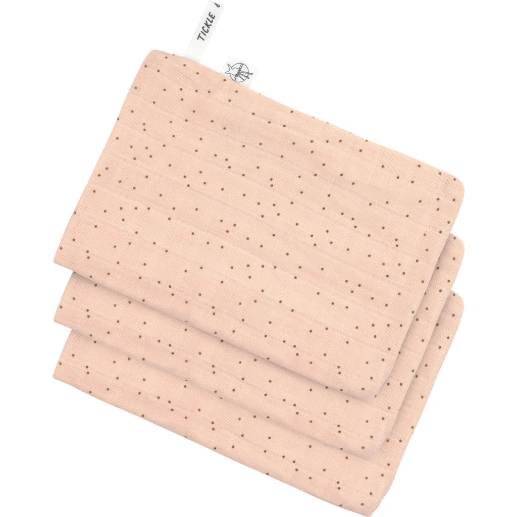Musselin Baby-+Kinder-Waschhandschuh Punkte 3er-Pack in Rosa Muster Punkte von Lässig Größe 15x22 cm