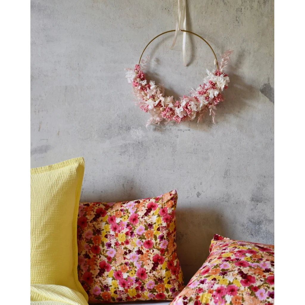 Musselin Bettwäsche Blumen Kissenbezug in Rosa+Orange+Gelb Muster Blumen von hutch&putch Größe 40x60 cm