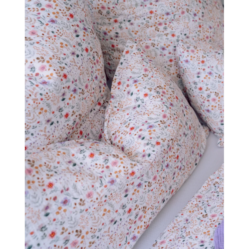 Musselin Bettwäsche Blumen Kissenbezug in Weiß+Flieder+Orange Weiß+Lila+Orange Muster Blumen von hutch&putch Größe 40x60 cm
