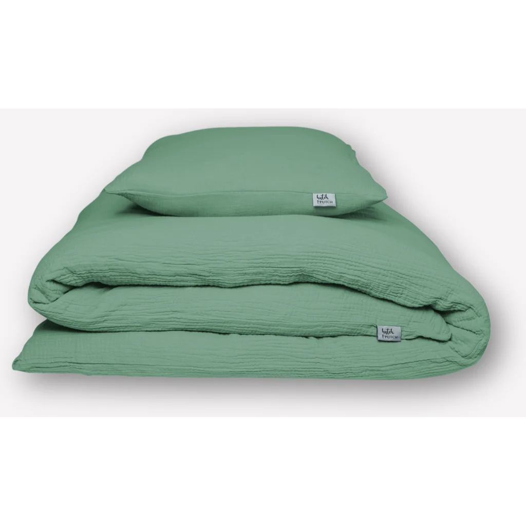 Musselin Bettwäsche Garnitur 3-teilig in Eukalyptus Grün von hutch&putch Größe 240x220 + 2x 40x60 cm