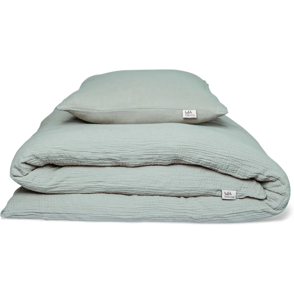 Musselin Bettwäsche Garnitur 3-teilig in Mint von hutch&putch Größe 240x240 + 2x 40x80 cm