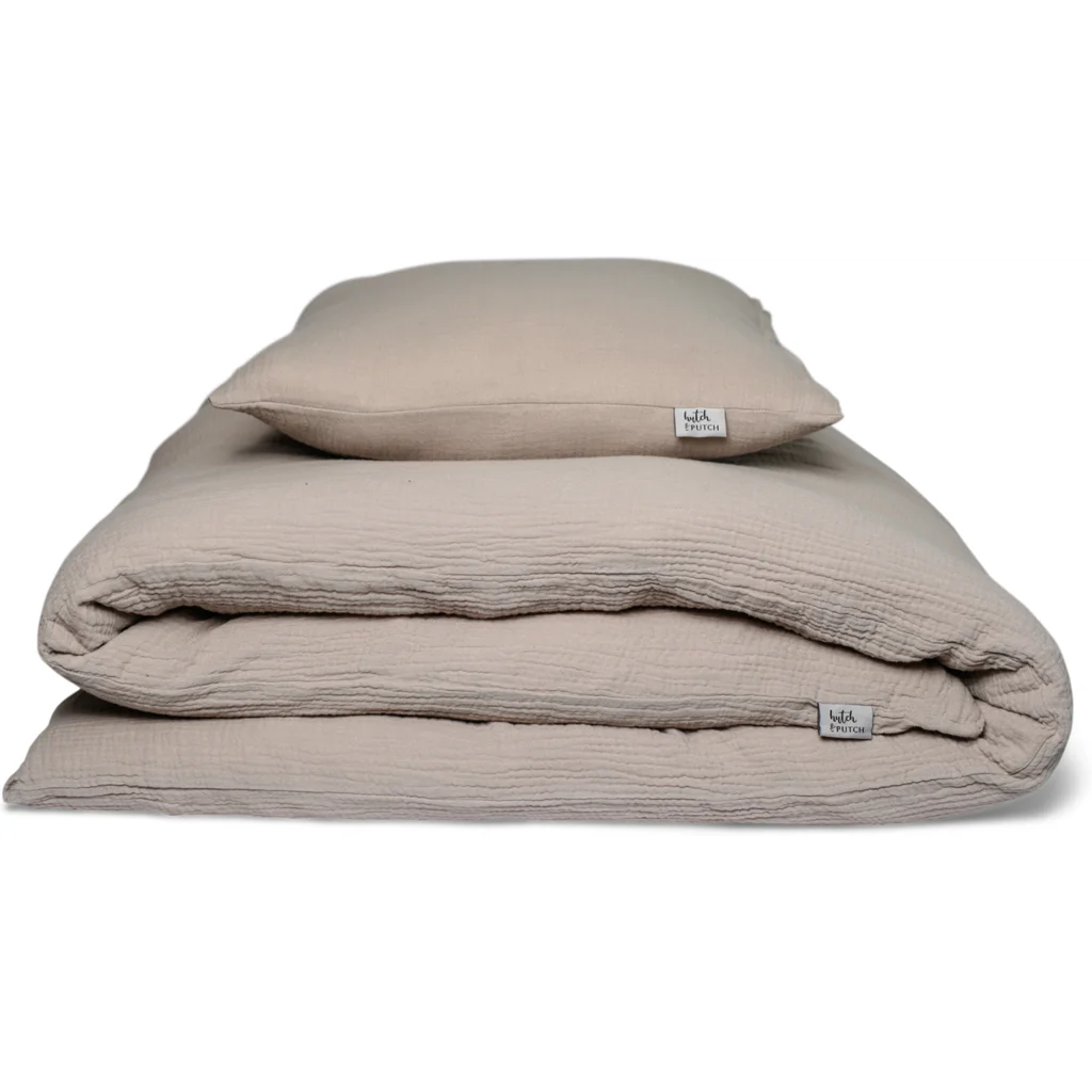 Musselin Bettwäsche Garnitur 3-teilig in Stein Beige von hutch&putch Größe 240x240 + 2x 40x60 cm
