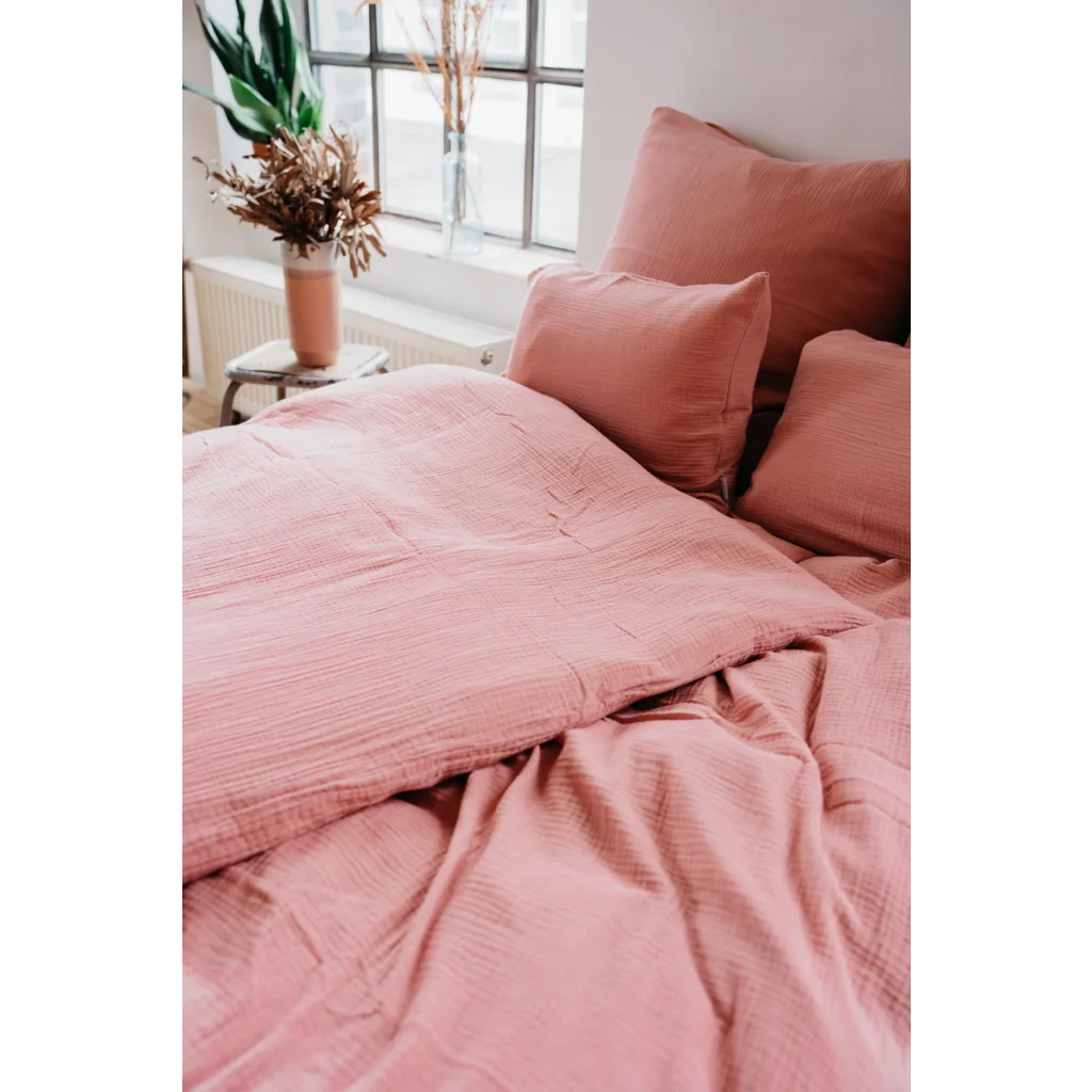 Musselin Bettwäsche Garnitur in Altrosa Rosa von hutch&putch Größe 135x200 + 80x80 cm
