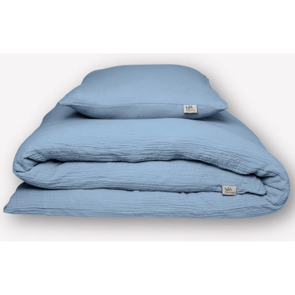 Musselin Bettwäsche Garnitur in Blau von hutch&putch Größe 135x200 + 80x80 cm