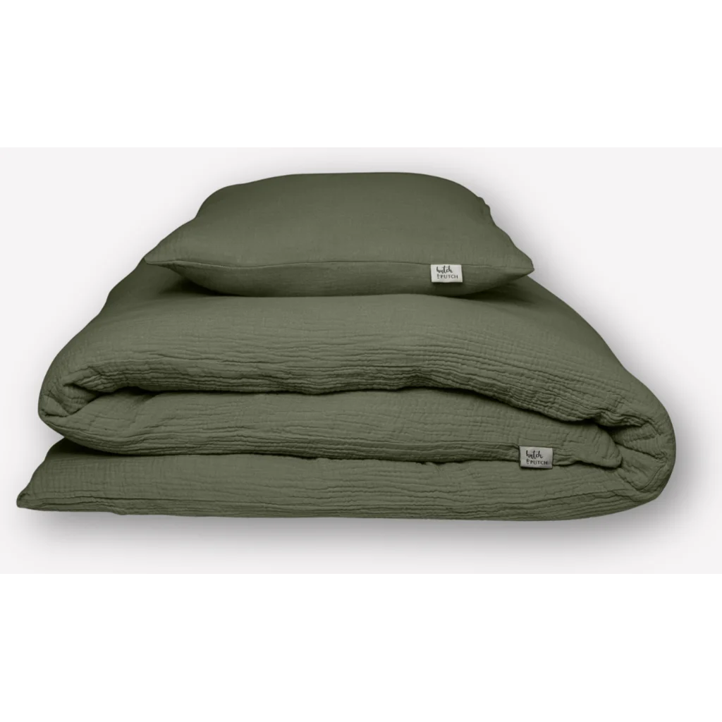 Musselin Bettwäsche Garnitur in Olive Grün von hutch&putch Größe 155x220 + 80x80 cm
