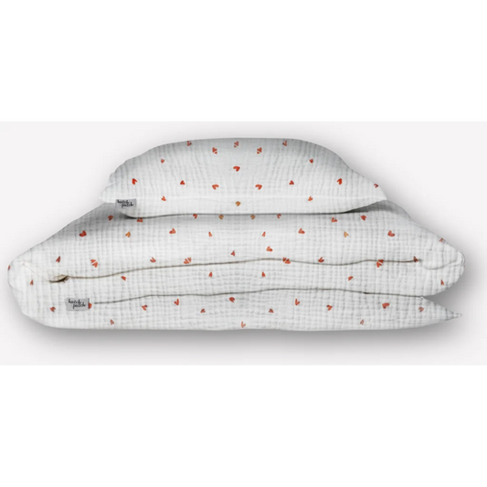Musselin Bettwäsche Herz Garnitur in Weiß+Rot Muster Herz von hutch&putch Größe 135x200 + 80x80 cm