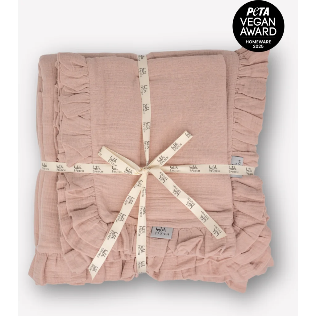 Musselin Bettwäsche mit Rüschen Garnitur 3-teilig in Rosa von hutch&putch Größe 200x200 + 2x 40x60 cm