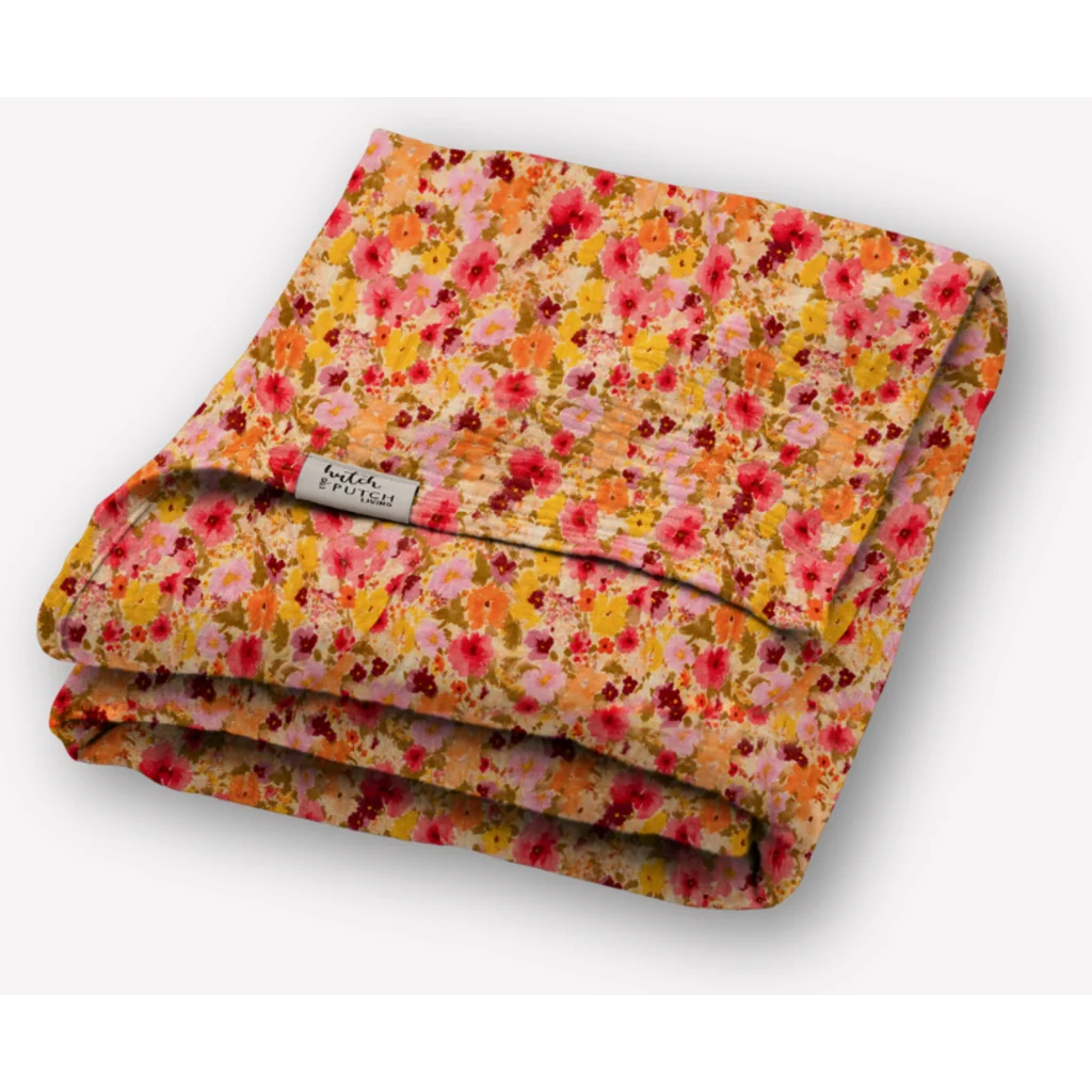 Musselin Decke Blumen in Rosa+Orange+Gelb Muster Blumen von hutch&putch Größe 135x220 cm