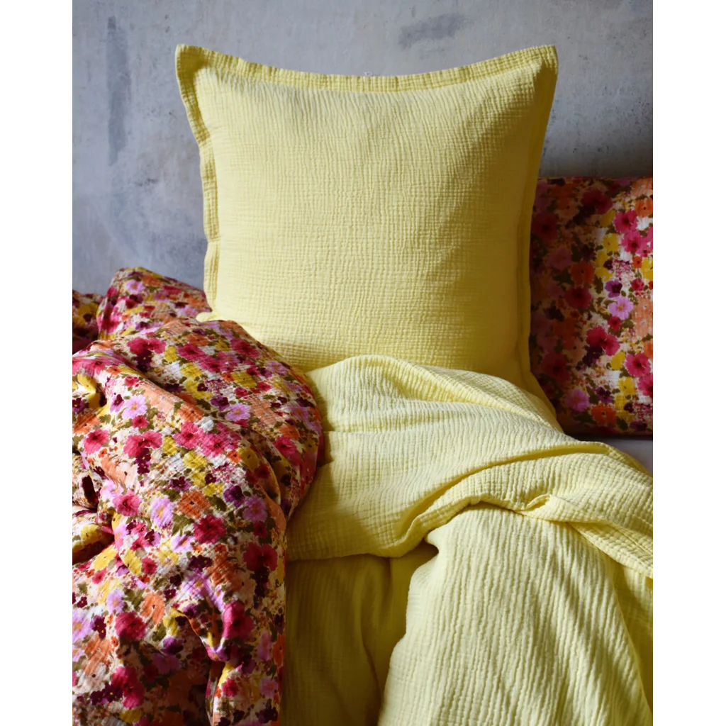 Musselin Decke Blumen in Rosa+Orange+Gelb Muster Blumen von hutch&putch Größe 135x220 cm