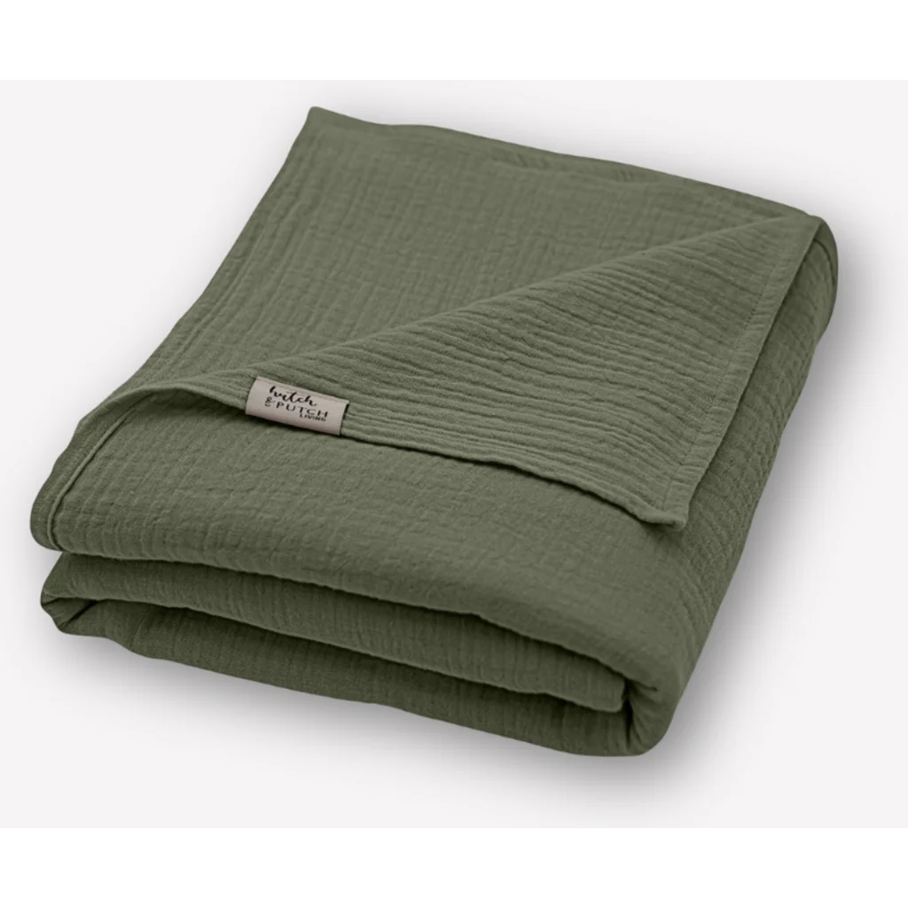 Musselin Decke in Olive Grün von hutch&putch Größe 135x220 cm
