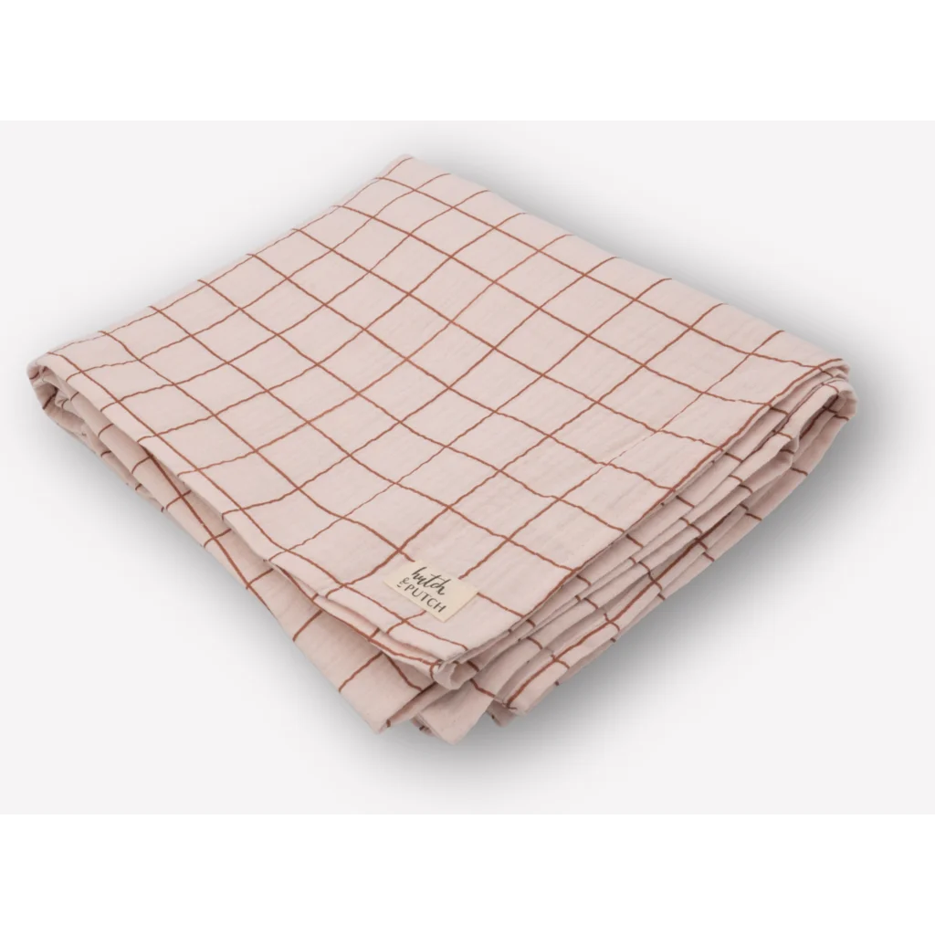 Musselin Decke Karo in Rosa Muster Karo von hutch&putch Größe 135x220 cm