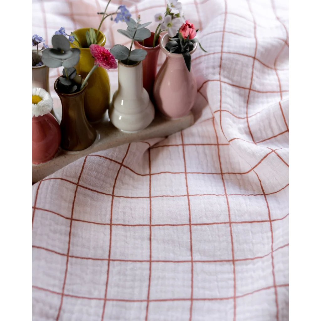 Musselin Decke Karo in Rosa Muster Karo von hutch&putch Größe 135x220 cm