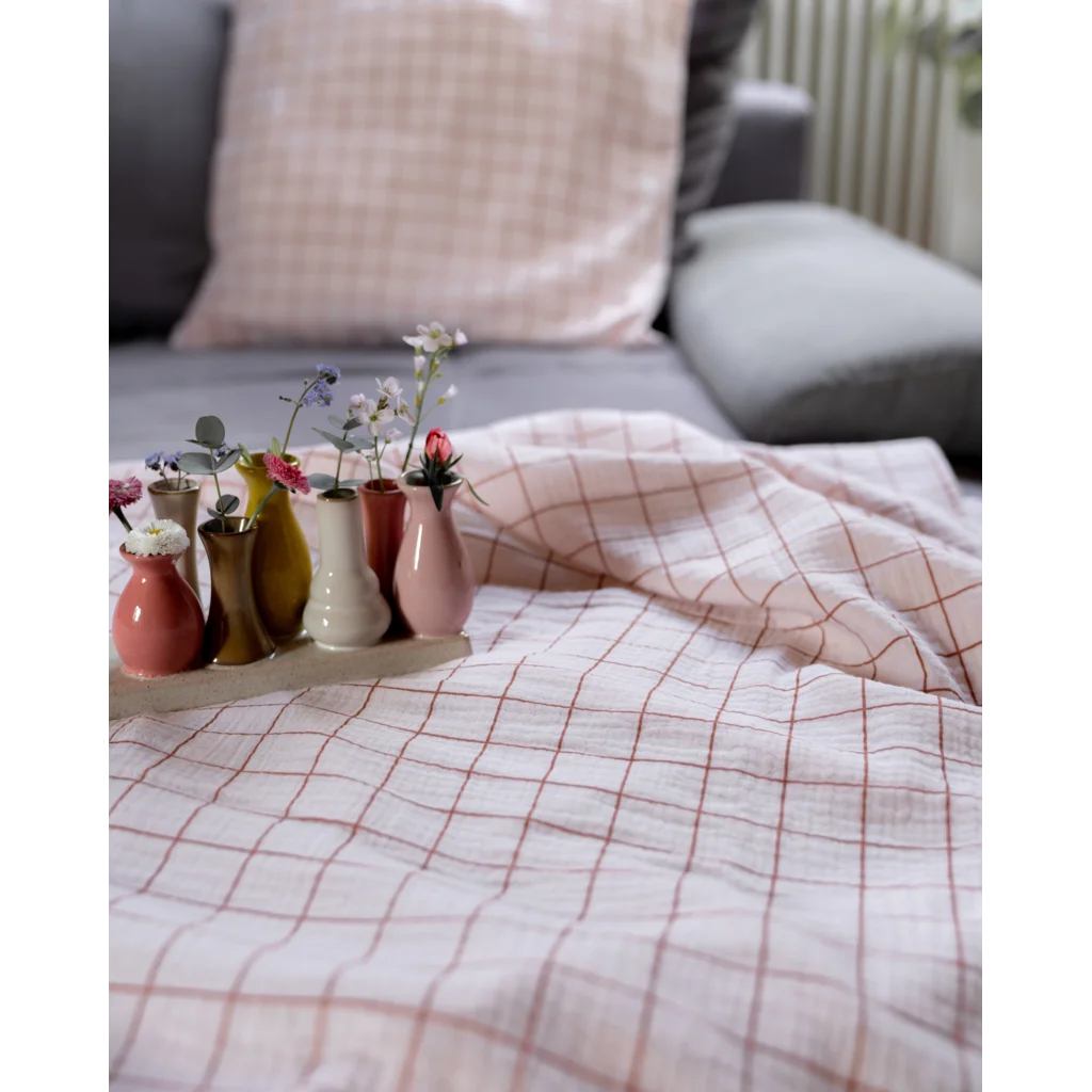 Musselin Decke Karo in Rosa Muster Karo von hutch&putch Größe 135x220 cm