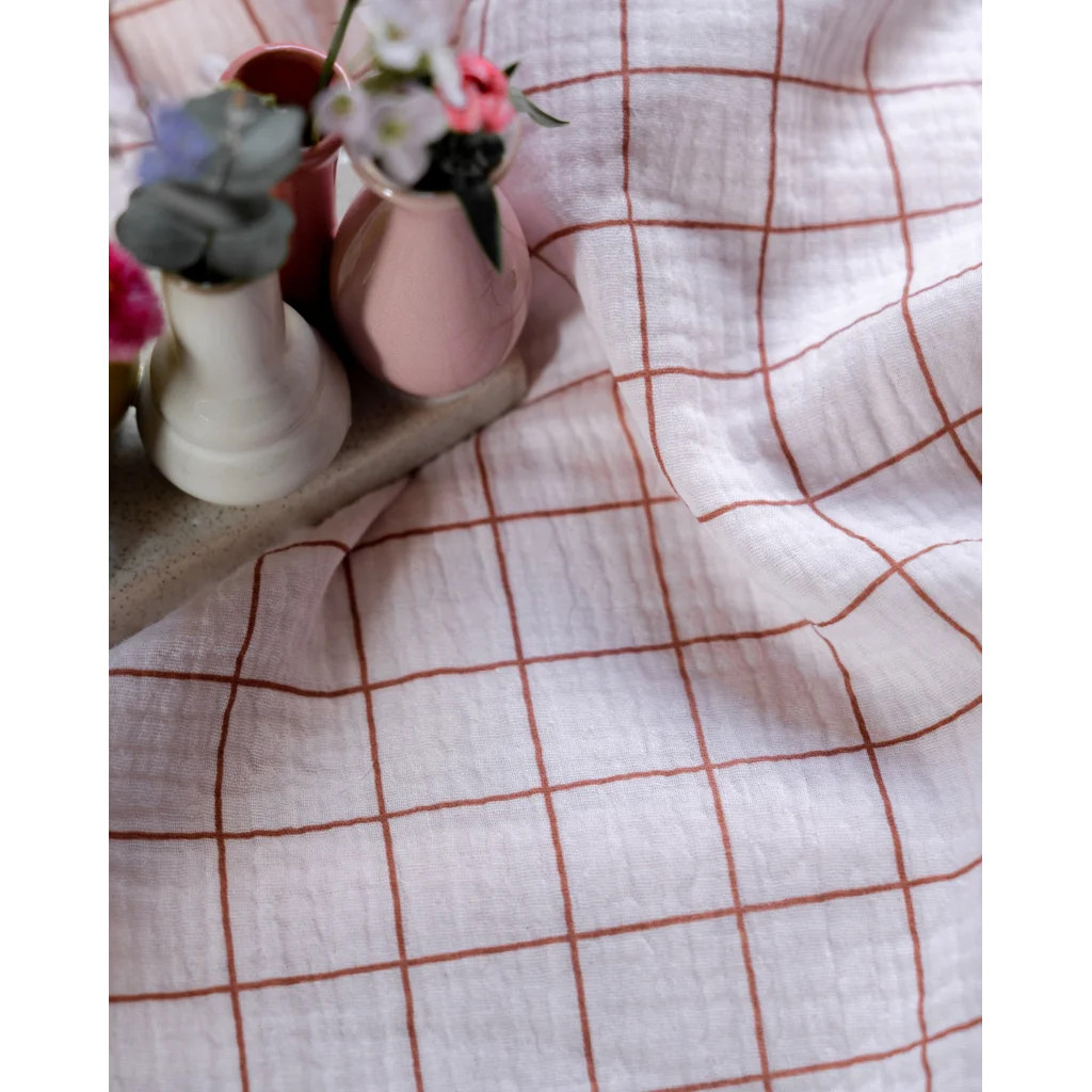 Musselin Decke Karo in Rosa Muster Karo von hutch&putch Größe 135x220 cm