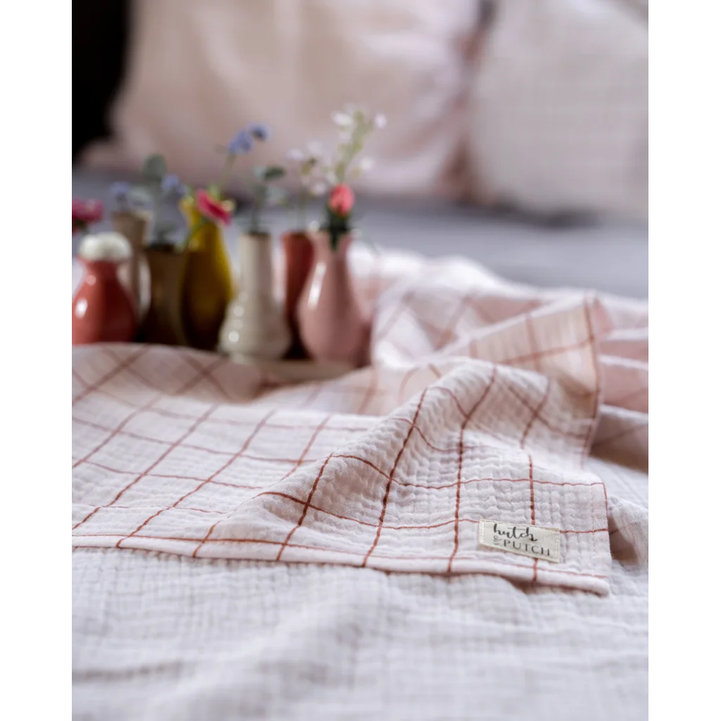 Musselin Decke Karo in Rosa Muster Karo von hutch&putch Größe 135x220 cm