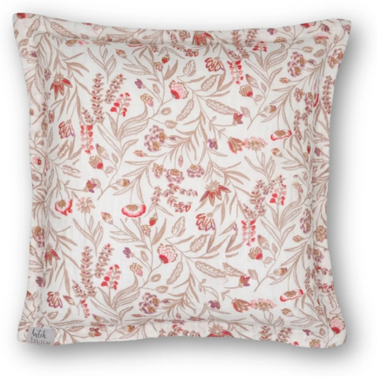 Musselin Kissenhülle Blumen in Weiß+Beige+Pink Muster Blumen von hutch&putch Größe 50x50 cm